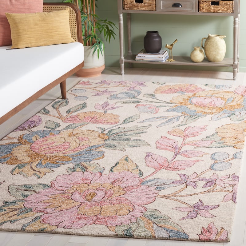 SAFAVIEH Handmade Jardin Gaetane Country Wool Rug - 3' x 5' - Ivory/Pink