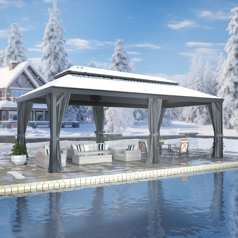 VEIKOUS Outdoor Aluminum Double Hardtop Gazebo Pergolas for Patio Lawn and Garden