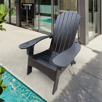 Black 33.46" Arm Chair with Wood Frame and Umbrella Hole