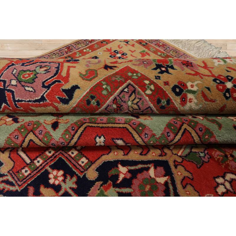 9x12 Hand Knotted New Zewland Wool Coral Heriz Traditional Rug - 9' x 12'