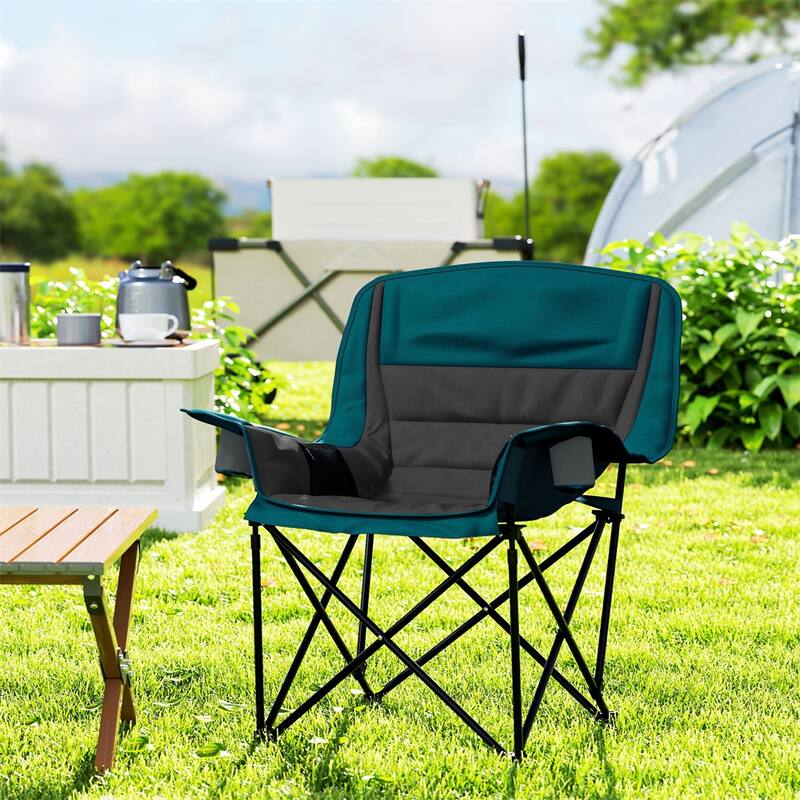 Premium Foldable Camping Chair with Carry Bag 600D Oxford Fabric Metal Frame - 39" W x 28" D x 40.6" H