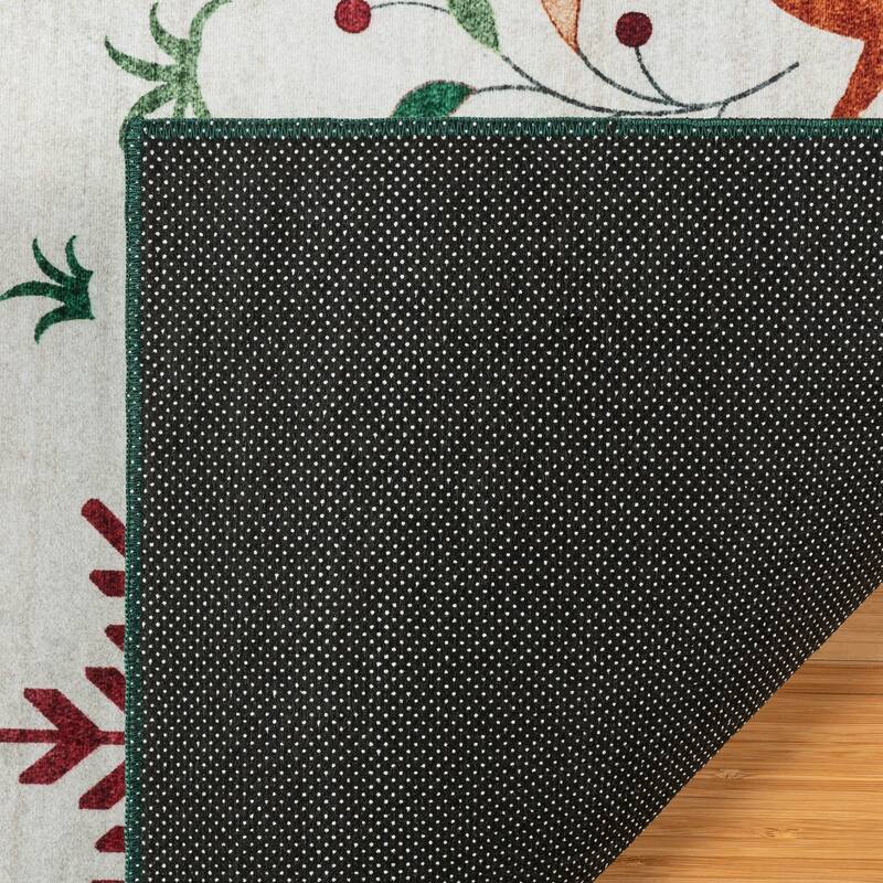 Gertmenian Crystal Print Washable Polyester Slip Resistant Flat Pile Digital Printed Christmas Indoor Area Rugs