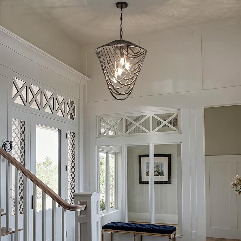 4-light Black Beaded Chandelier - 19.69"x19.69"x23.62"