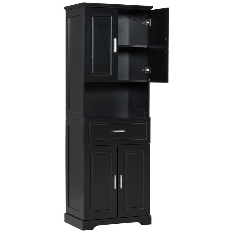 Tall Bathroom Storage Cabinet with 4 Doors and 1 Drawer, Freestanding Bathroom Floor Cabinet w/Open Storage & Adjustable Shelves