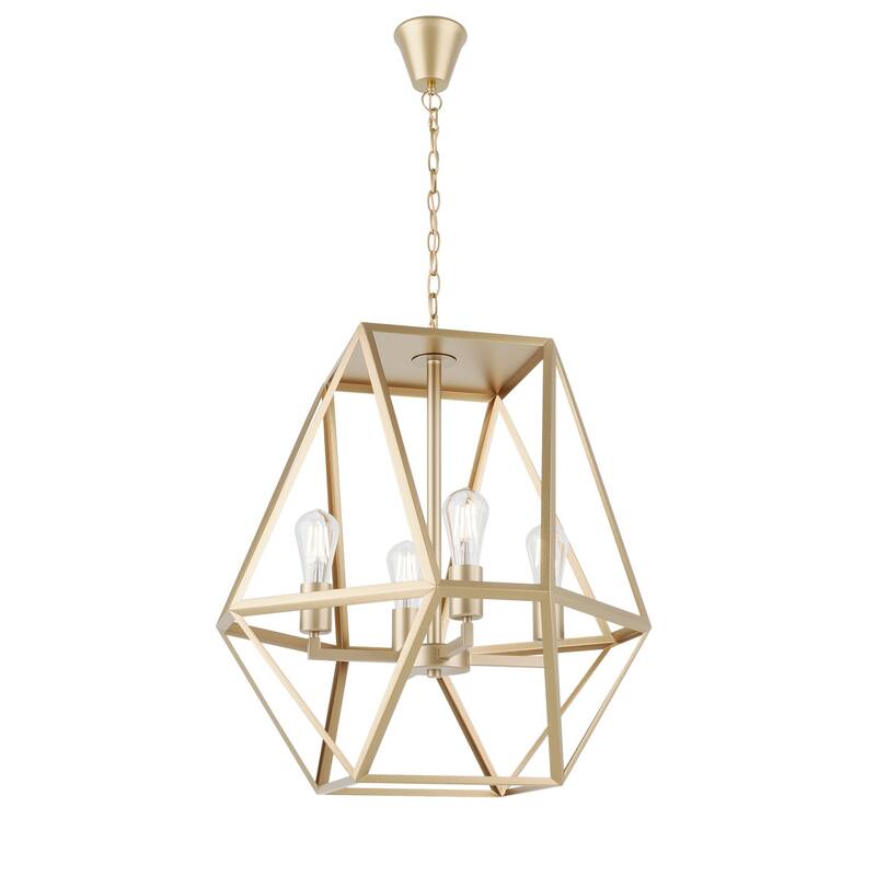Industrial Painted Gold 4-Light Geometric Metal Frame Pendant Light
