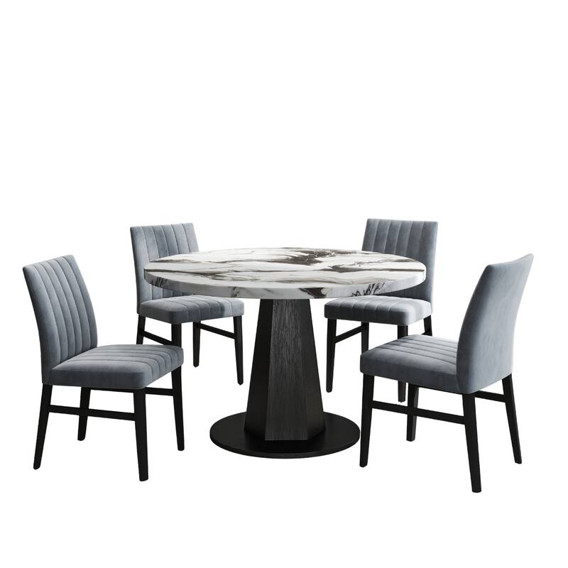Roundhill Furniture Cavira 5-Piece Round Modern Dining Set