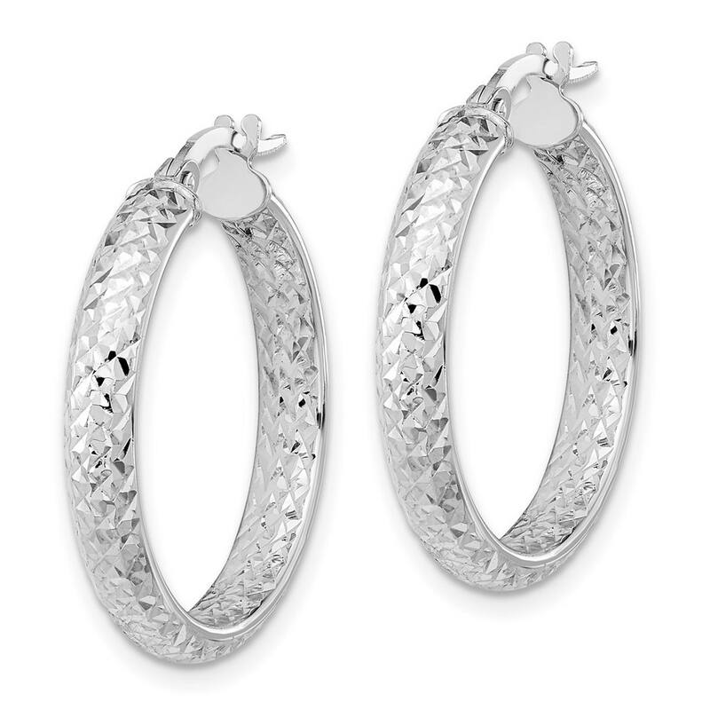 Curata 14k White Gold Polished and Sparkle Cut Inside And Out Fancy Hoop Earrings 25.79x24.35mm