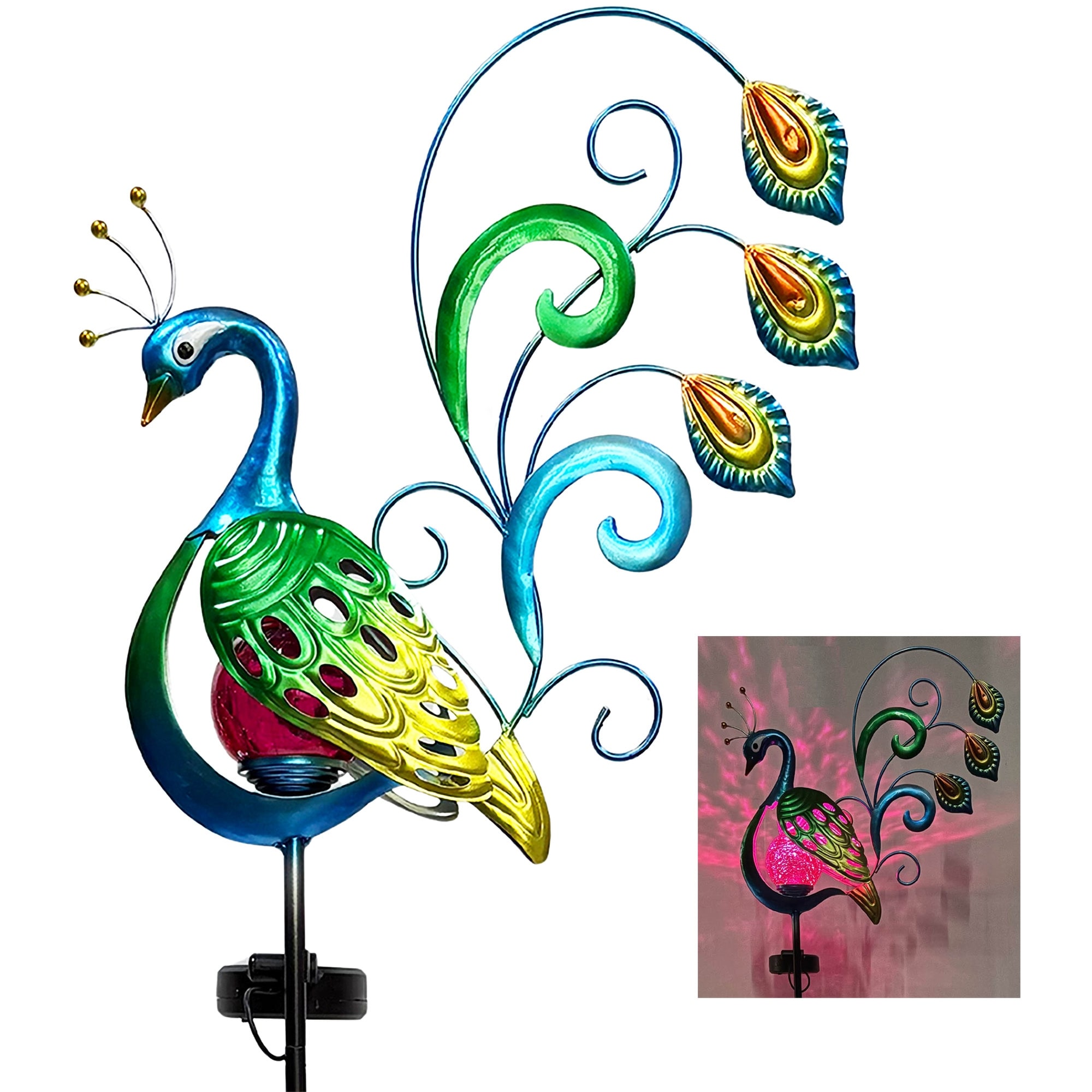 42" Solar Iron LED Peacock Stake