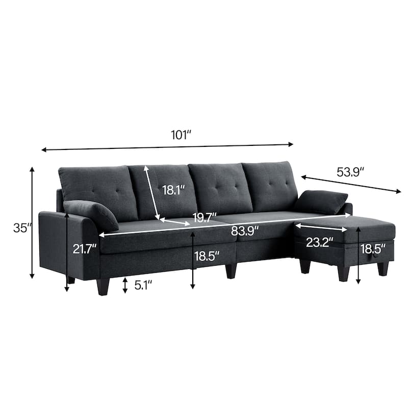 101" Sectional Sofa with Storage Ottoman