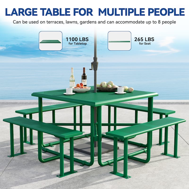 Outdoor 46'' Square Top Picnic Table with Umbrella Hole