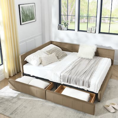 L-shaped Velvet Upholstered Daybed Tufted Sofa Bed with Soft Backrest Armrests - and Optional Corner Storage Day Bed