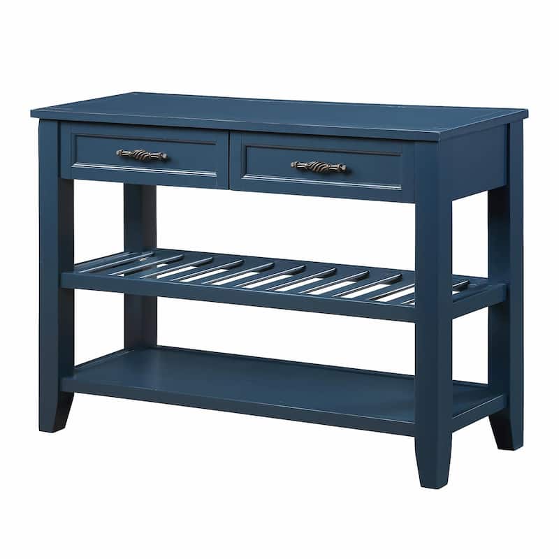 Mid-Century Console Table with Storage Drawers and Shelves