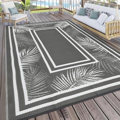 Outdoor Rug Waterproof Plastic Straw Rug Portable Camping Rug Leaves Pattern Outdoor Carpet for RV Porch Deck Camper