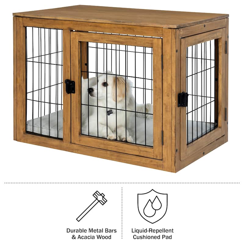 PETMAKER Furniture-Style Dog Crate with Double Doors and Cushion