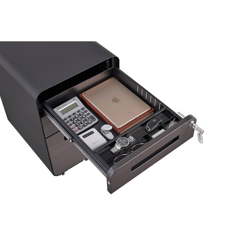 3-Drawer Locking Mobile File Cabinet with Wheels, Metal Home Office Storage Cabinet with Pencil Tray & Hanging Bars