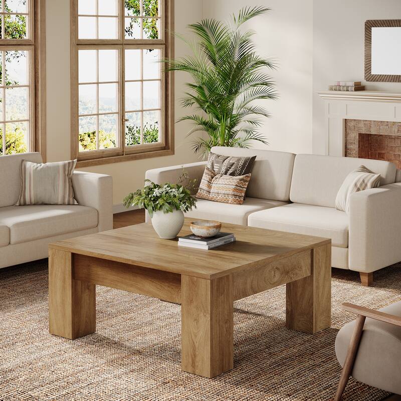 Square Coffee Table, 39-Inch Coffee Table with Sturdy Legs