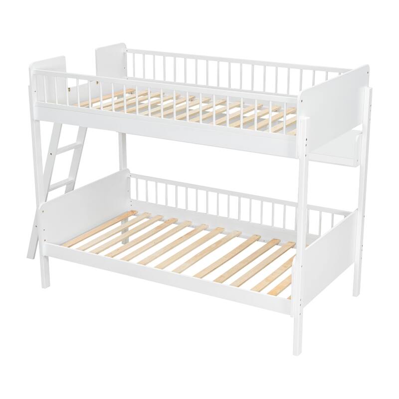 Convertible Twin Bunk Bed with Adjustable Ladder & Built-In Wall Shelf Storage by Harper&Bright Designs
