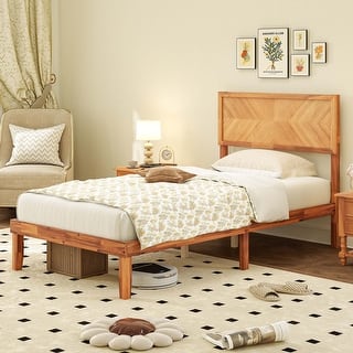 Gymax Twin/Full/Queen Size Bed Frame w/Headboard Wooden Slats Support