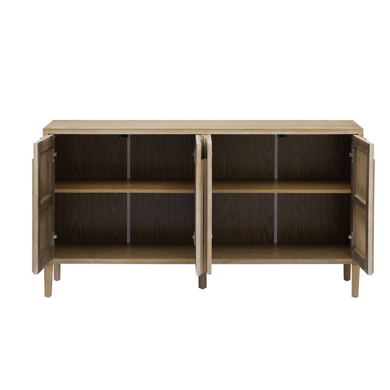 59.8" 4-Door Sideboard,Hidden Handle,Distinctive Solid Ash Veneer Buffet with Storage, Farmhouse Sideboard TV Stand