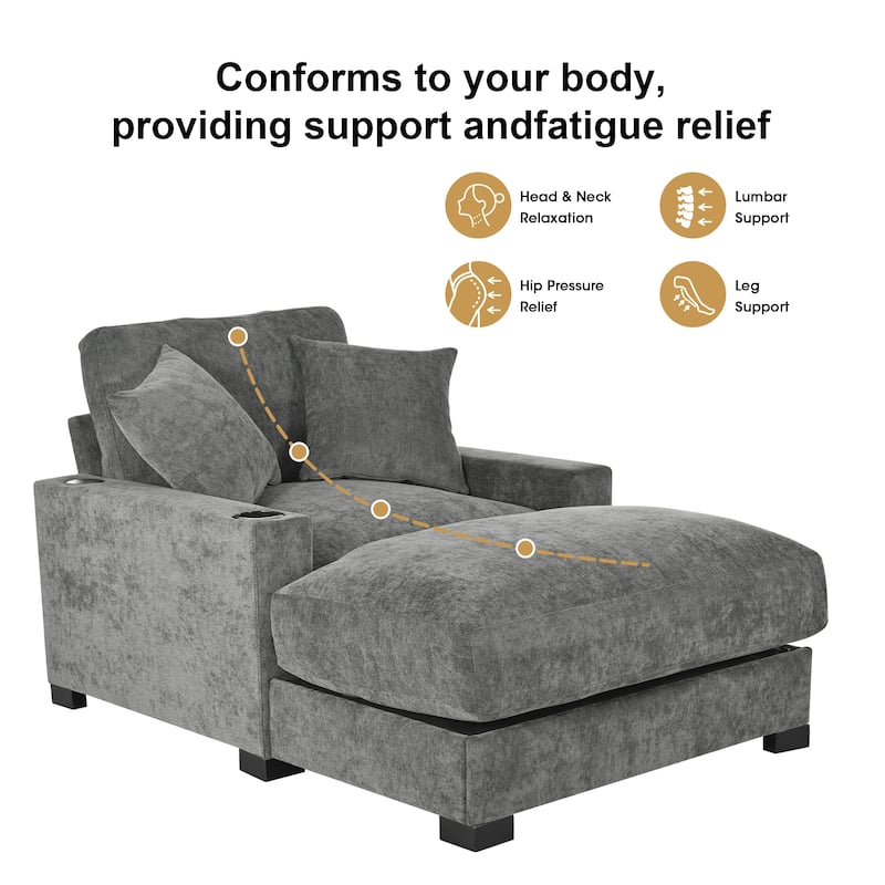 GDFStudio - Polyester 1-Seater 28.3" Chaise Lounge with Tufted Back and Arm