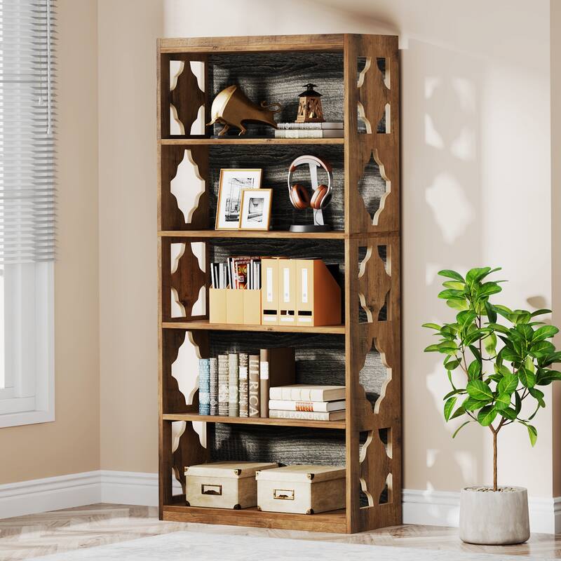 6-Tier Bookcase, 70-Inch Tall Freestanding Bookshelf with Hollow Patterns