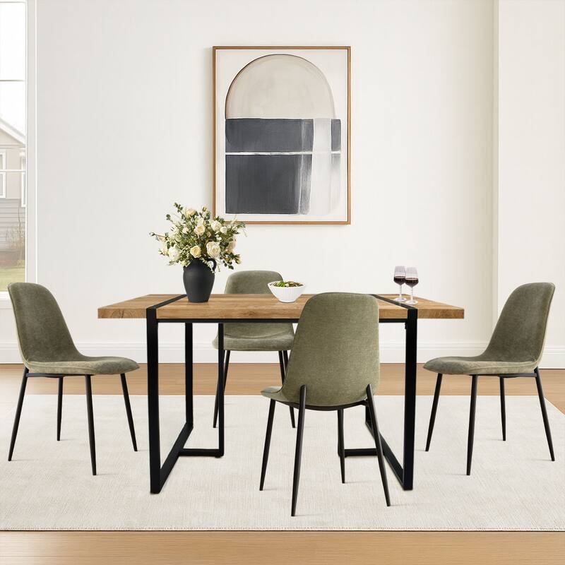 Rectangular Dining Table Set for 4 with Upholstered Chairs