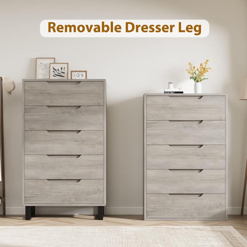 5 Dresser for Bedroom, 50" Tall Dresser, Freestanding Vertical Drawer with Storage, Wooden Closet Chest Storage