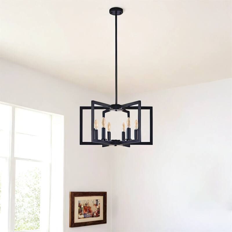 21" Modern Black Geometric 6-Light Chandelier-Industrial Metal Pendant Light Fixture