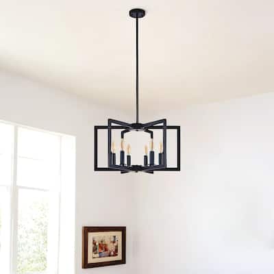 21" Modern Black Geometric 6-Light Chandelier-Industrial Metal Pendant Light Fixture