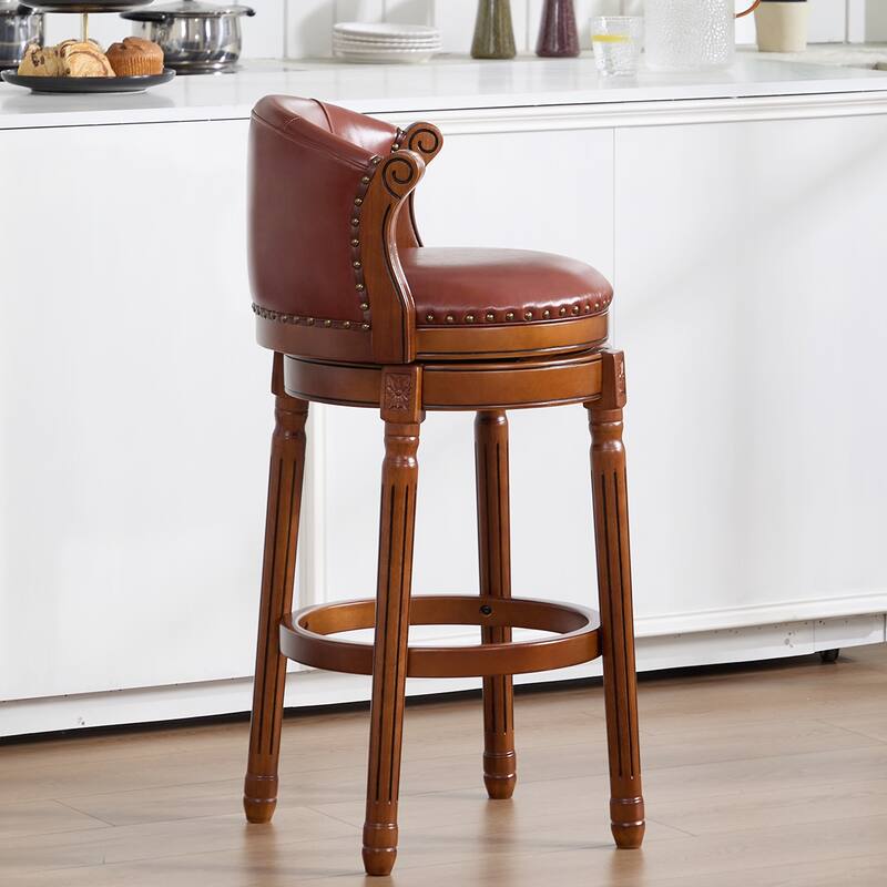 Cow Print Leather Swivel Bar Stool with Back, Wooden Frame & 360-Degree Spin, Bar Height, Brown