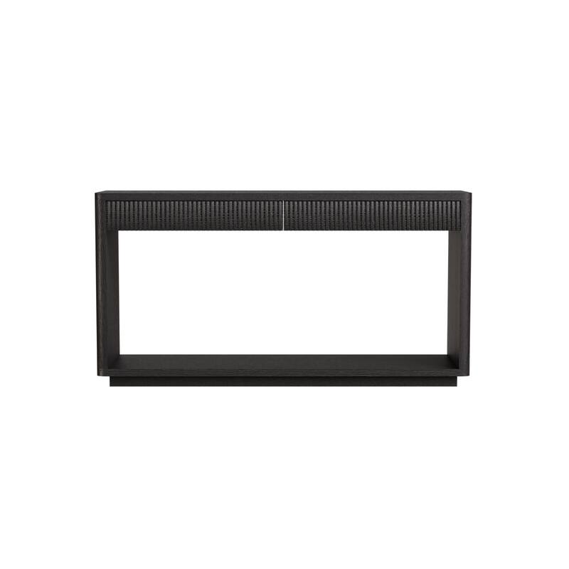 Modern Fluted Console Table with 2 Drawer, 60" Entryway Table Sofa Table Behind Couch with Open Storage for Living Room