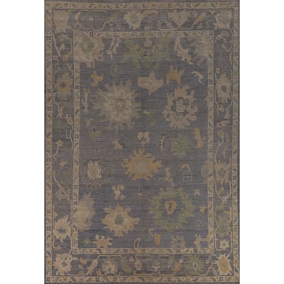 Blue Floral Oushak Turkish Large Rug Hand-Knotted Wool Carpet - 9'11"x 14'0"