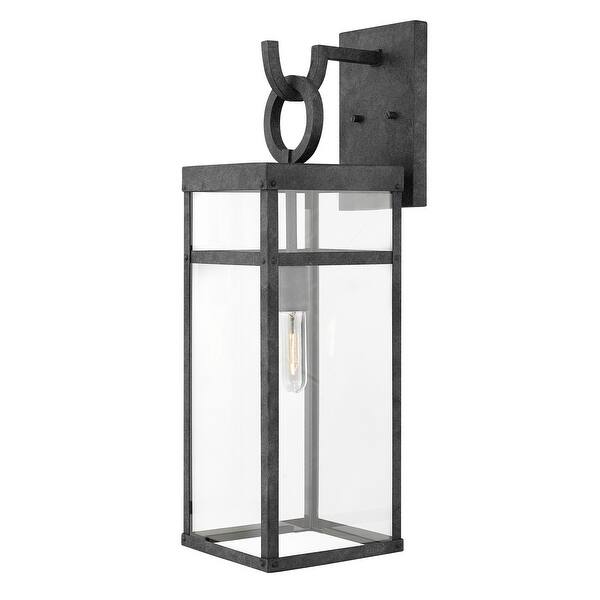 slide 2 of 8, Hinkley Porter Collection One Light 5W Med. LED Outdoor Large Wall Mount Lantern, Aged Zinc