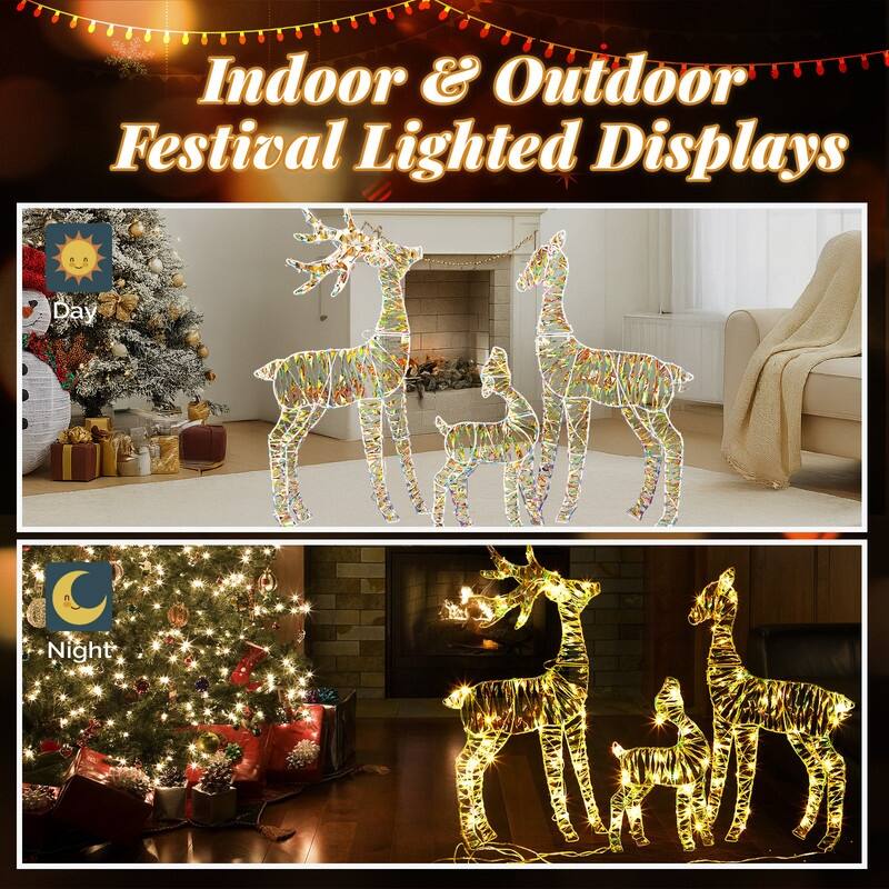 3-Piece Lighted Iridescent Christmas Reindeer Family Set Outdoor Decorations 2d