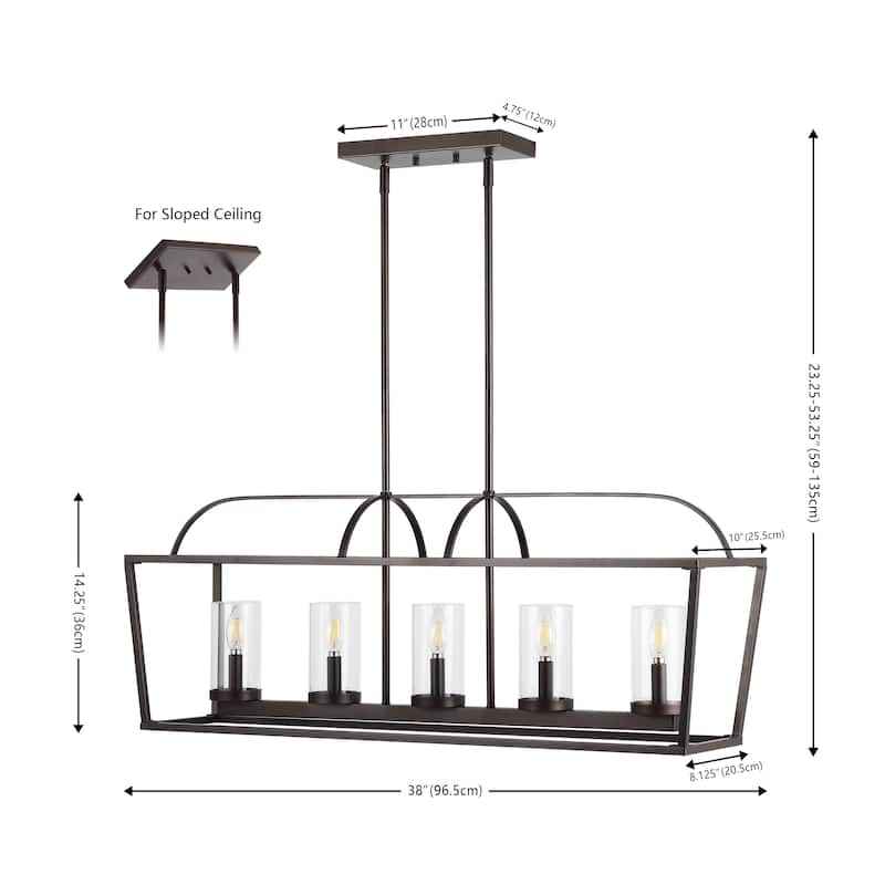 SAFAVIEH Lighting Lavada 38" Modern & Contemporary Chandelier (5-Bulb) - 38" W x 10" D x 53" H - Oil Rub Bronze