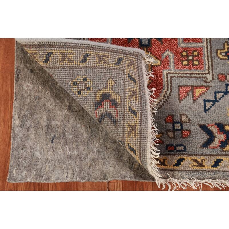 Gray Geometric Heriz Serapi Indian Runner Rug Handmade Wool Carpet - 2'7" x 7'8"