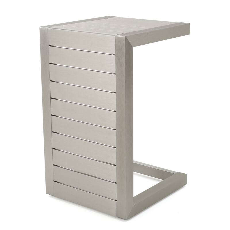 Roomfitters Modern Outdoor Side Table with Slatted Aluminium Frame, Weather-Resistant Accent Table for Patio