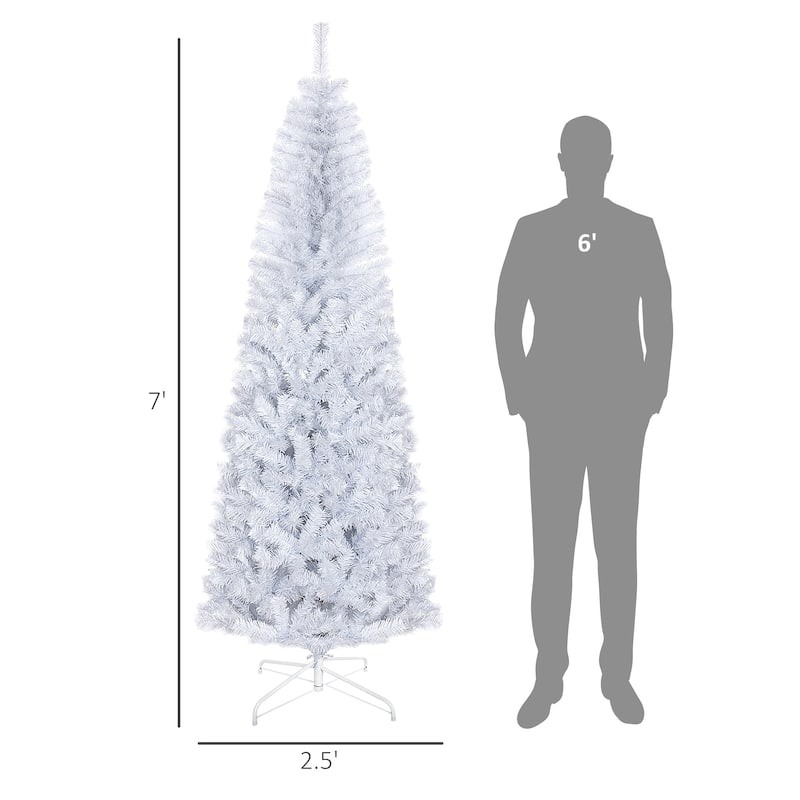 7 Ft White Christmas Tree Indoor Decoration with Flame Retardant Branches and Foldable Base - 29.5" Dia. x 82.7" H