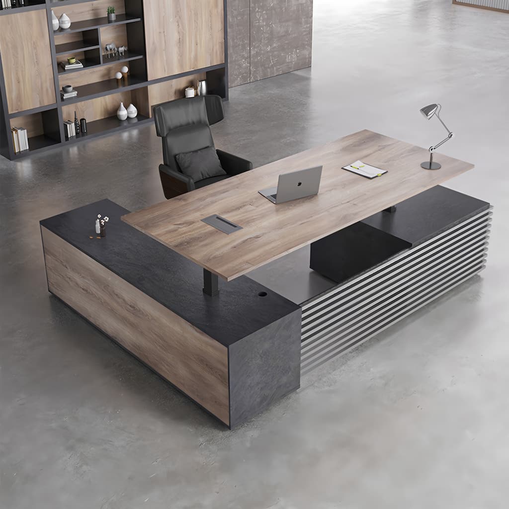 WESOME L-Shaped Executive Desk Adjustable Height with Universal Charging Ports Drawers and Cable Management