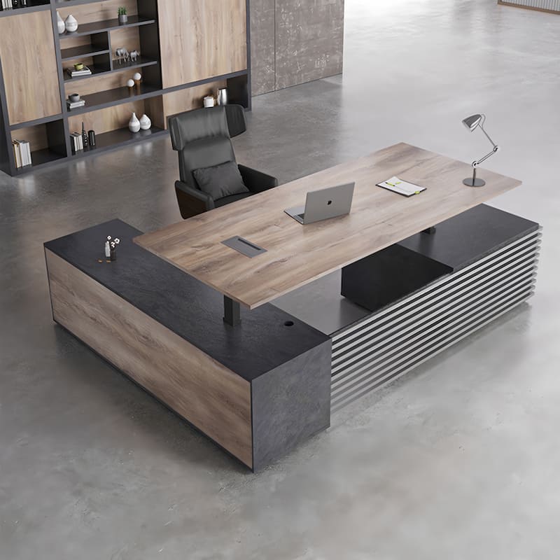 WESOME L-Shaped Executive Desk Adjustable Height with Universal Charging Ports Drawers and Cable Management