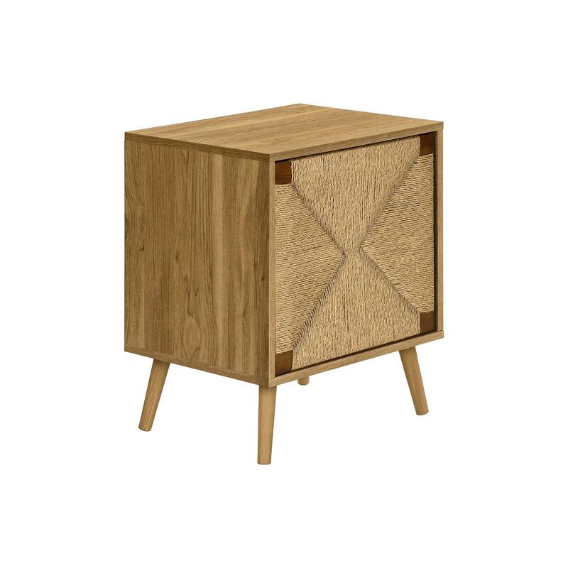 Accent Table, End, Storage, Small, Side, Living Room, Lamp, Light Walnut Laminate, Seagrass, Modern