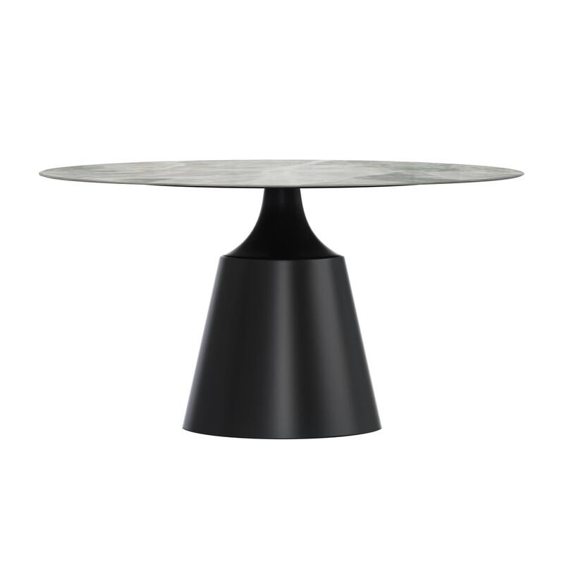 Prynn Dining Table with Round Top and Black Pedestal Base