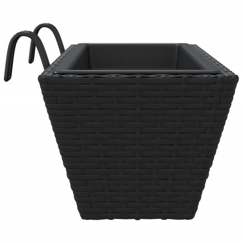 vidaXL Planter Black PE rattan Medium Hooks Planter Trapezoidal - 8.7 x 21.3 x 7.1 in