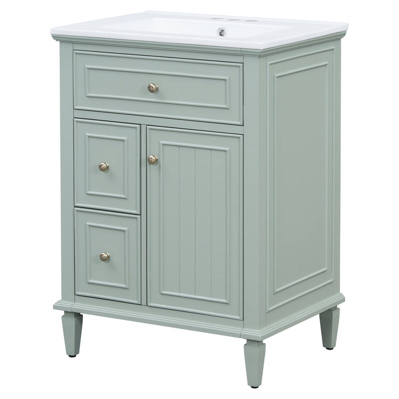Roomfitters 24" Bathroom Vanity with Sink, Solid Wood Frame, Flip Drawer, 2 Side Drawers & Adjustable Shelf