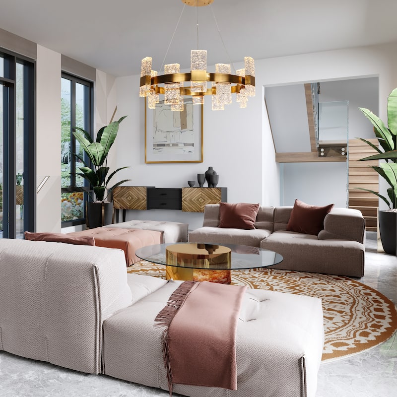 Modern Glam 24-Light LED Drum Chandelier for Dining Room - D 31.1" x H 72.4" Max