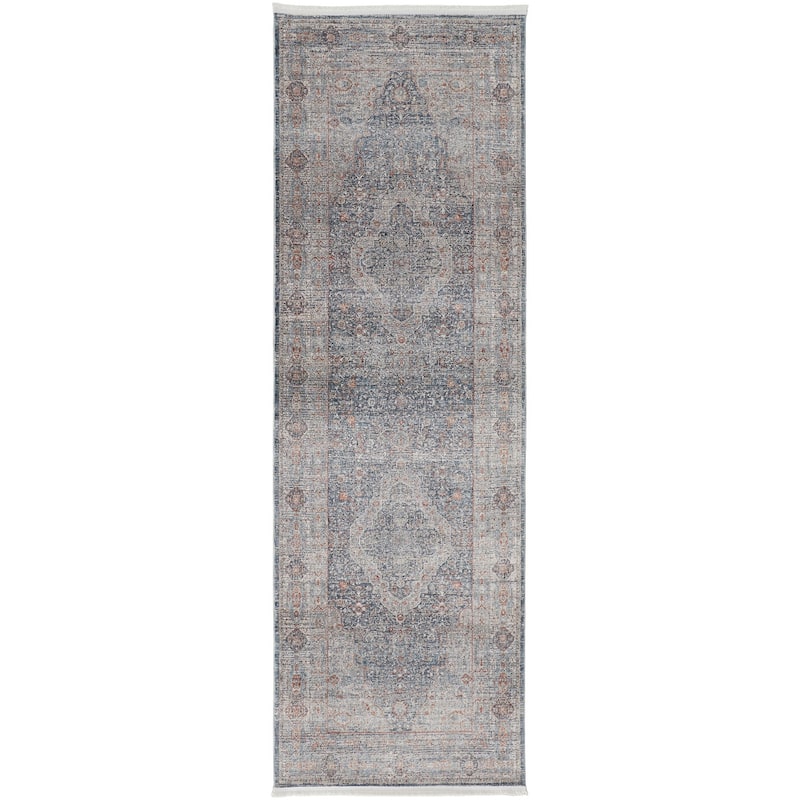 Grand Bazaar Gilford Machine Made Medallion Transitional Area Rug - 2'8" x 10' - Gray/Blue/Red