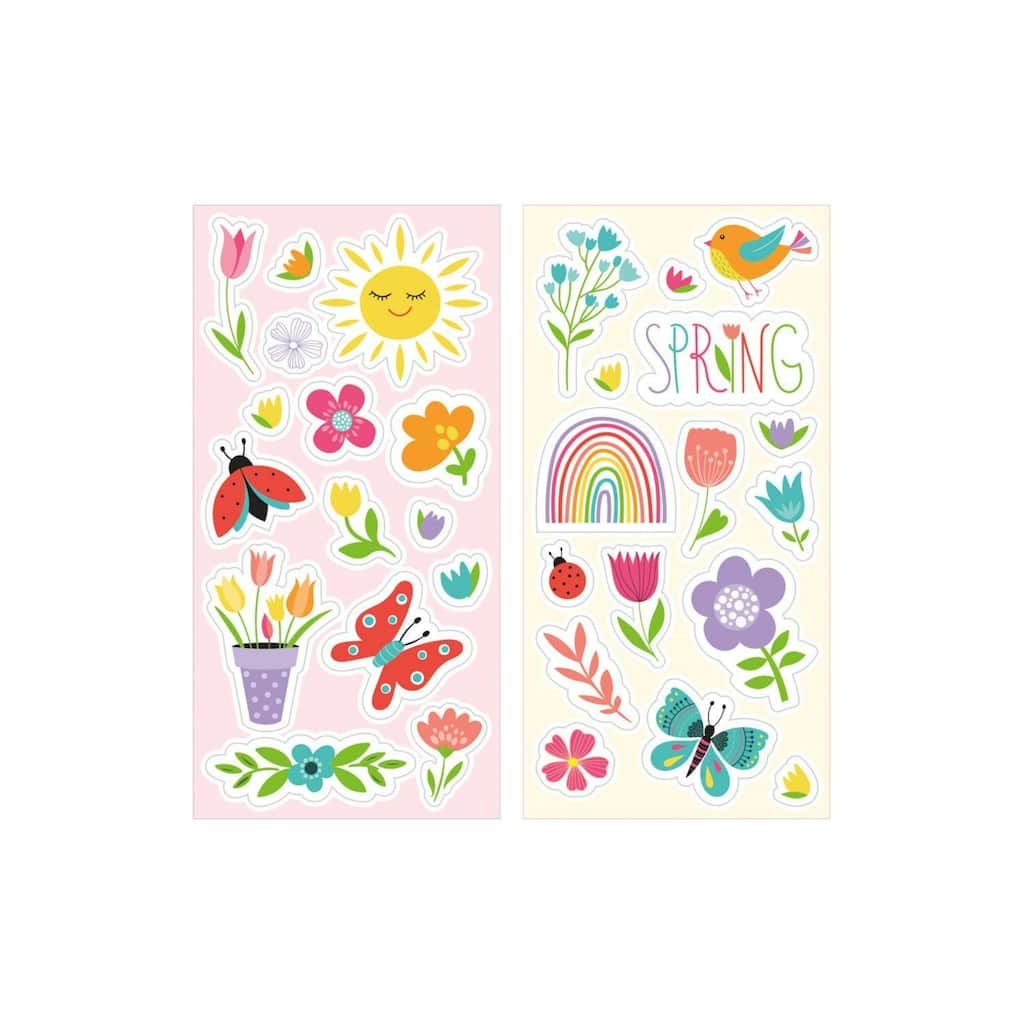 Assorted Spring Flowers and Butterfly Stickers - 6" - Multicolored - Club Pack of 96