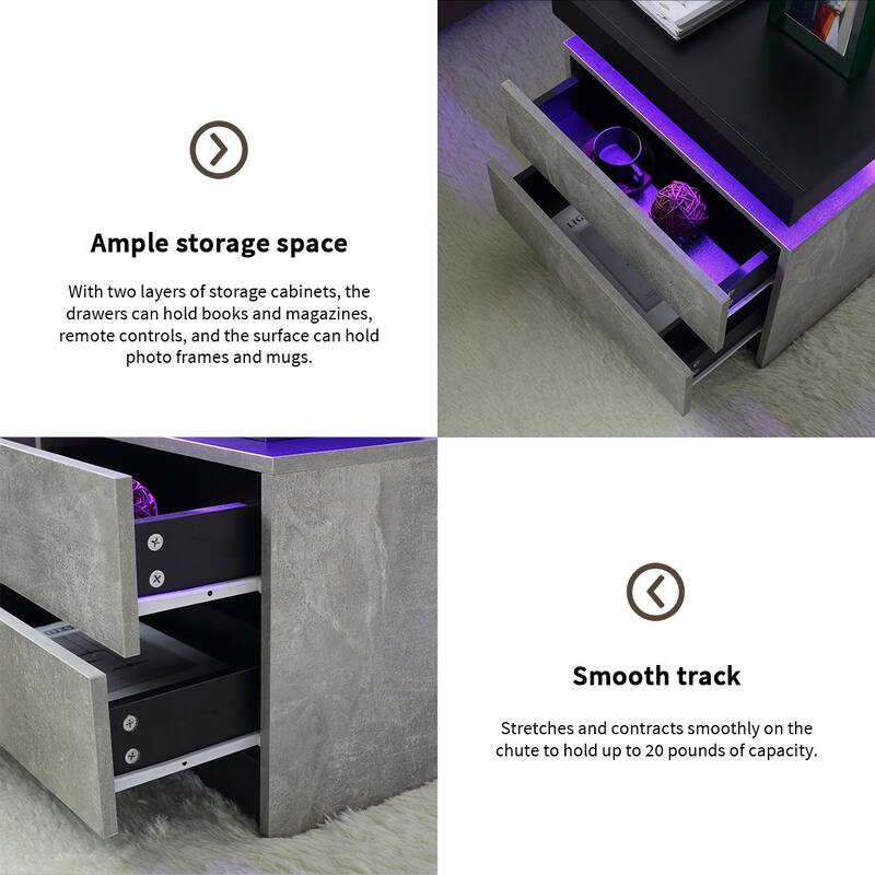 LED Bedside Table with 2 Drawers - Multi-Color Adjustable Lights, Modern White Nightstand for Bedroom & Living Room
