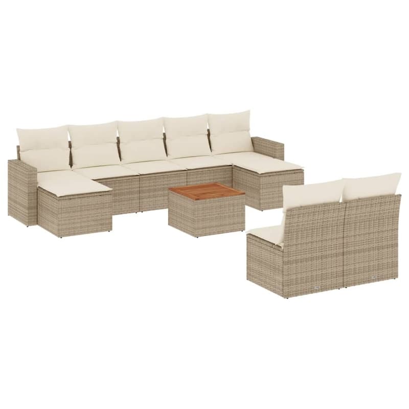 vidaXL Patio Sofa Set with Cushions Outdoor Furniture 10 Piece Poly Rattan - 21.7 x 21.7 x 14.6