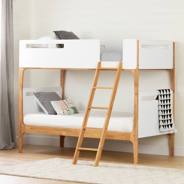 Shop South Shore Bebble Modern Bunk Beds Overstock 25686215 Pure White And Exotic Light Wood